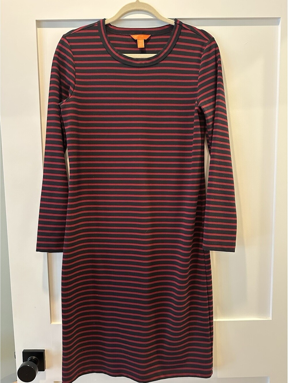 JOE FRESH Women's Dress Long Sleeve Round Neck Striped Print Stretch.Size M